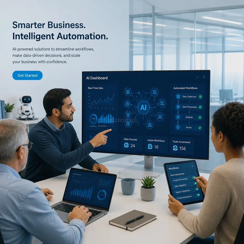 Dashboard showing AI automation metrics and connected business systems