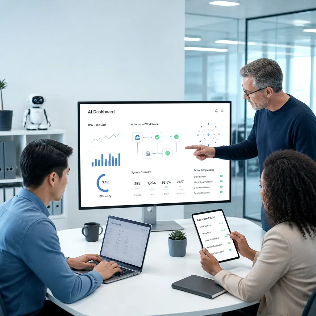 Business professional interacting with an AI dashboard